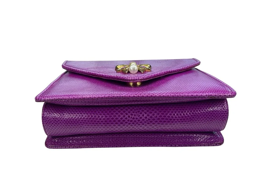 Judith Lieberman Purple Lizard Leather Envelope Clutch